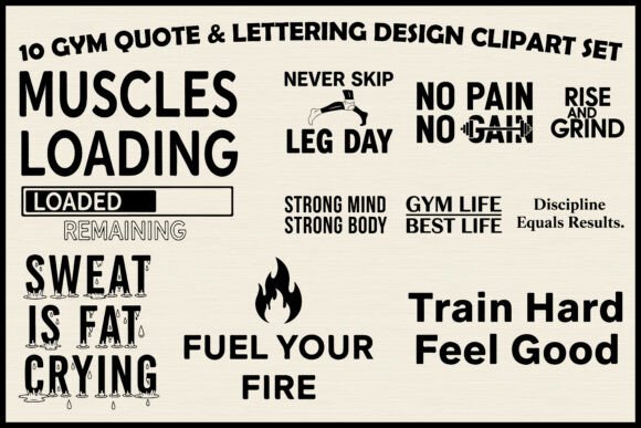 10 Gym Quote Typography Bundle Graphics