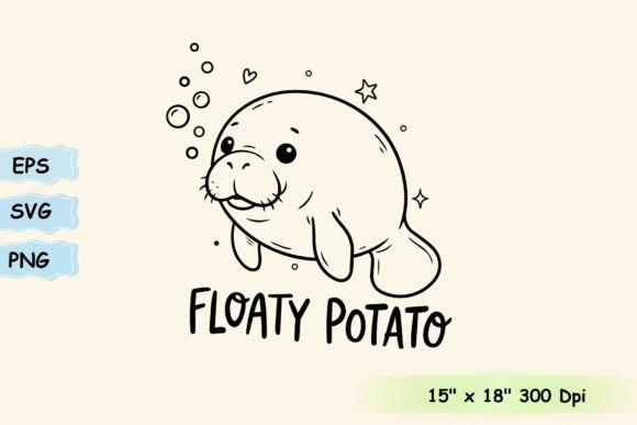 Cute Manatee Floaty Potato Shirt Svg Graphics for T-Shirt Designs