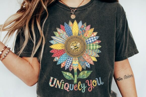 Patchwork Sunflower Bee Svg: A Graphic Design Asset for T-Shirt Designs