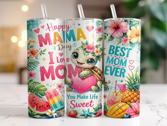 Tropical Turtle Mom Quote Tumbler Wrap Graphics
